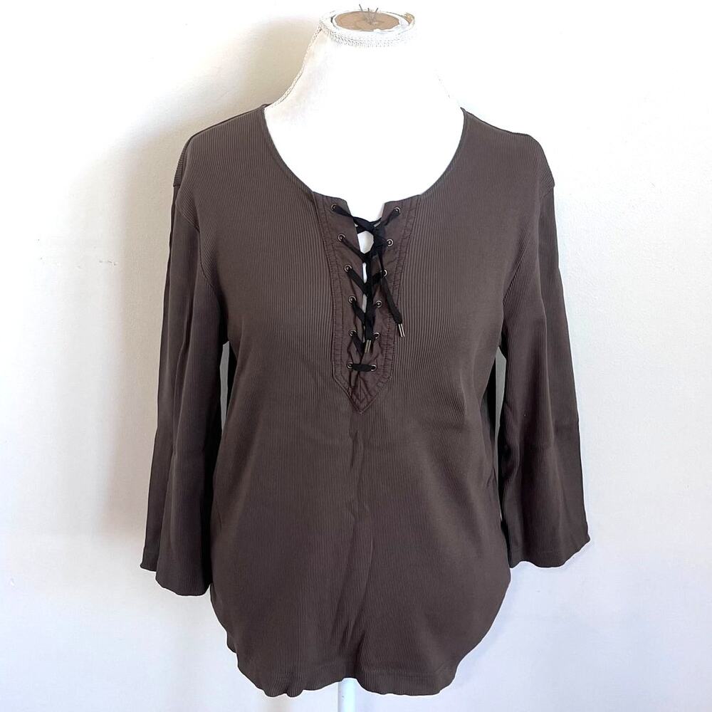 Lauren Ralph Lauren Lace Up Womens‎ Shirt Size XL Dark Olive Western Equestrian